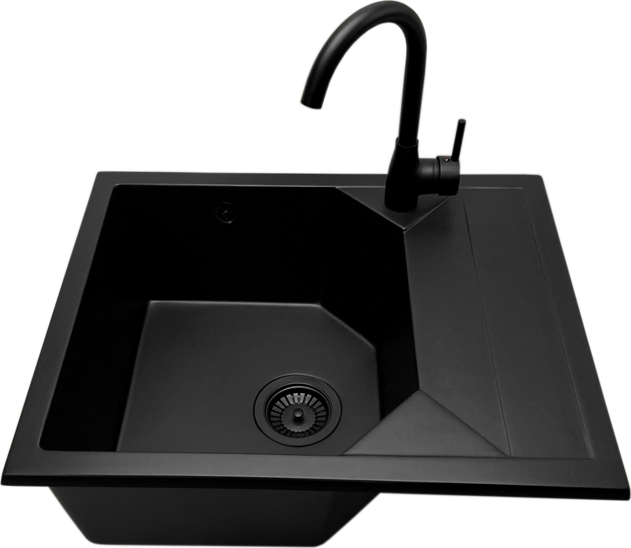 Zlewozmywak PREHNIT Zlewozmywak jednokomorowy z ociekaczem POLLO czarny z prawym ociekaczem + bateria