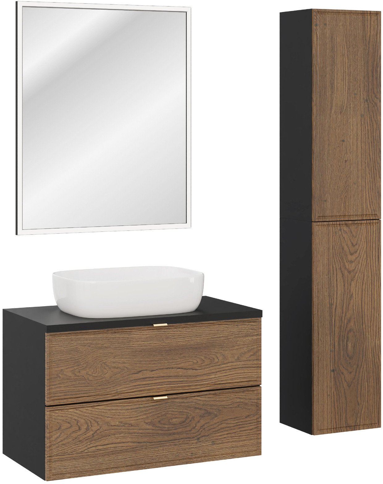 Zestaw meblowy 80cm z blatem, umywalką nablatową Smile, półsłupkami i lustrem LED