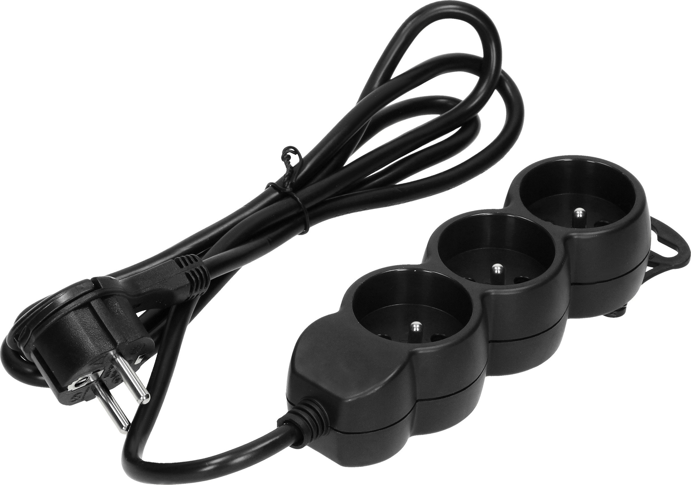 Orno Przedłużacz 3-krotny 2P+Z, 3m H05VV-F 3x1,5mm2, Imax=16A, płaska wtyczka, czarny