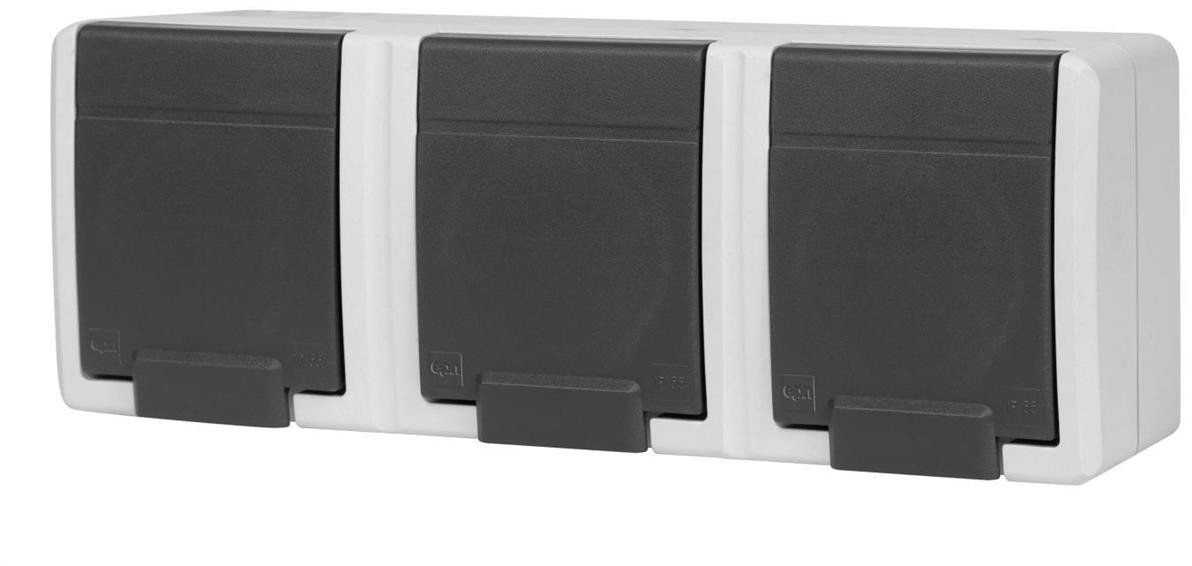 AQUANT 2K gniazdo natynkowe potrójne z uziemieniem 3x2P+Z IP55 szary 5043-10