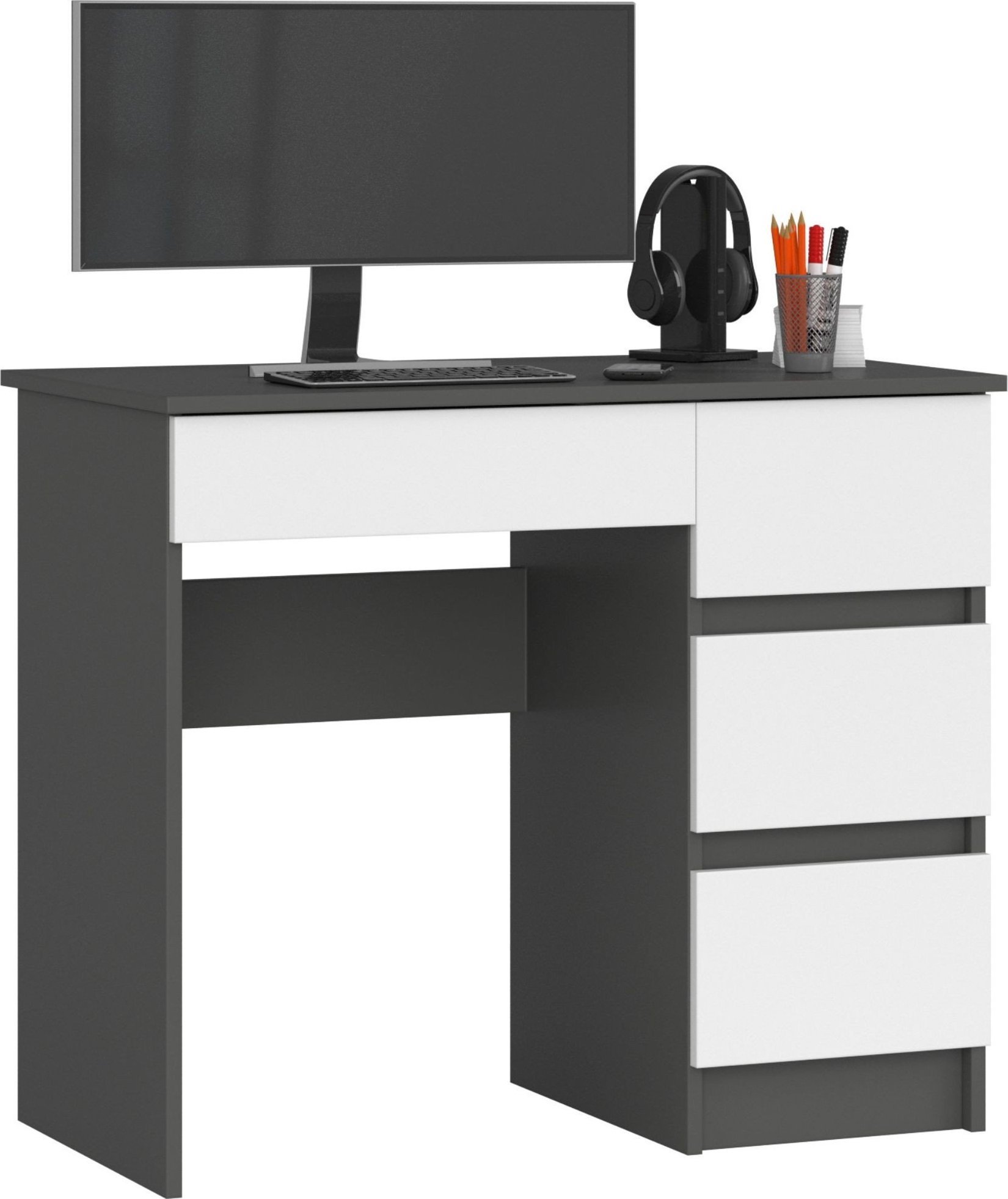 Biurko Fabryka Mebli Akord Biurko komputerowe A-7 90 cm prawe - grafit szary-białe