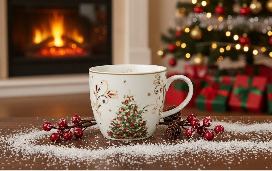 Kubek porcelanowy 460 ml Christmas Magic w koszyczku