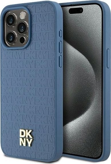 DKNY DKHMP15XPSHRPSB iPhone 15 Pro Max 6.7" niebieski/blue hardcase Leather Monogram Pattern Metal Logo MagSafe