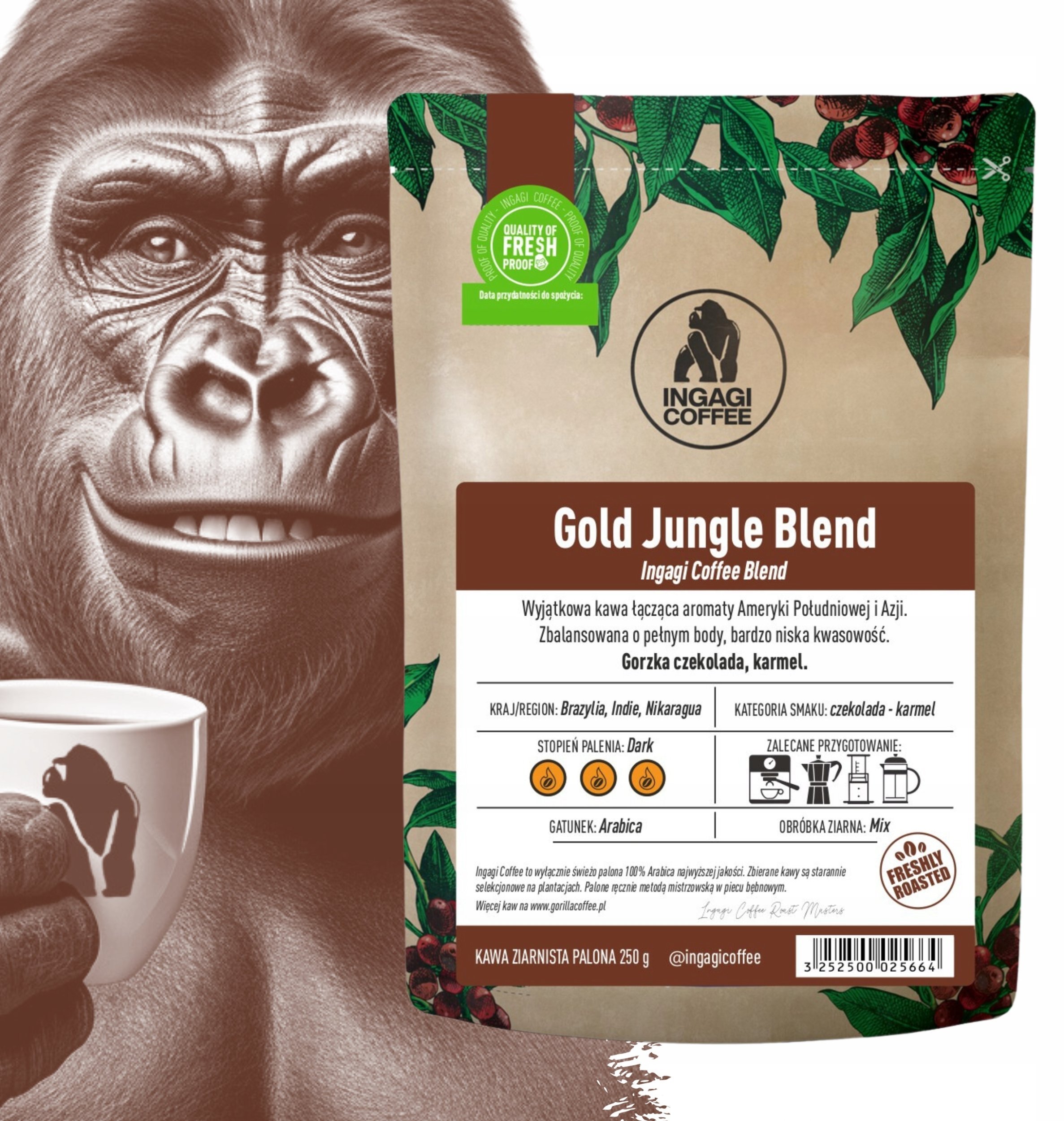 Kawa ziarnista Ingagi Kawa ziarnista Coffee Gold Jungle Blend 250g