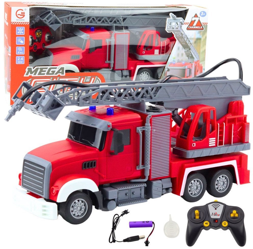 Wóz Samochód Strażacki Z Wysięgnikiem Funkcja Lania Wody 1:24