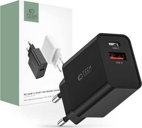 Ładowarka Tech-Protect TECH-PROTECT NC30W 2-PORT NETWORK CHARGER PD30W/QC3.0 BLACK