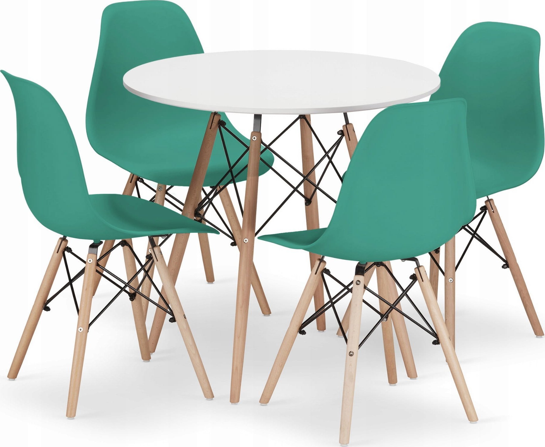 Leobert Zestaw stół okrągły TODI 80 biały + 4 krzesła OSAKA zielone