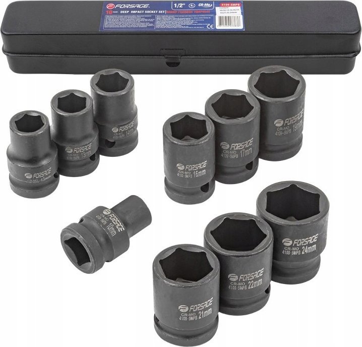 Forsage Zestaw nasadek udarowych 1/2" 10el. (6-kątnych) (10-24mm)