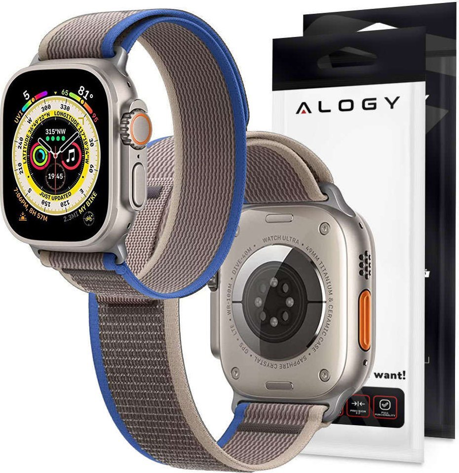 Alogy Pasek nylonowy Alogy Sport Strap na rzep do Apple Watch 1/2/3/4/5/6/7/8/SE (38/40/41mm) Niebiesko-szary