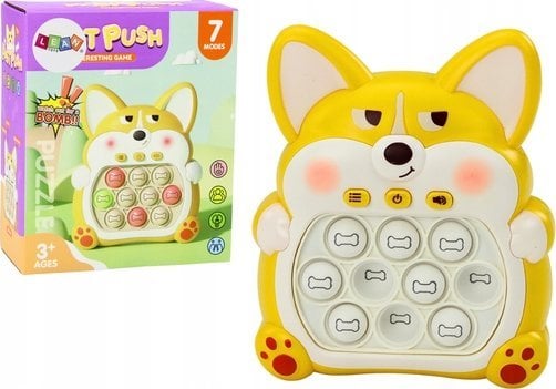 LeanToys Gra Zręcznościowa Konsola Pop-It Lisek 7 Trybów Gry Żółty Sensoryczna