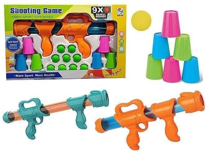 Karabin na piłeczki, z zestawem kubeczków...