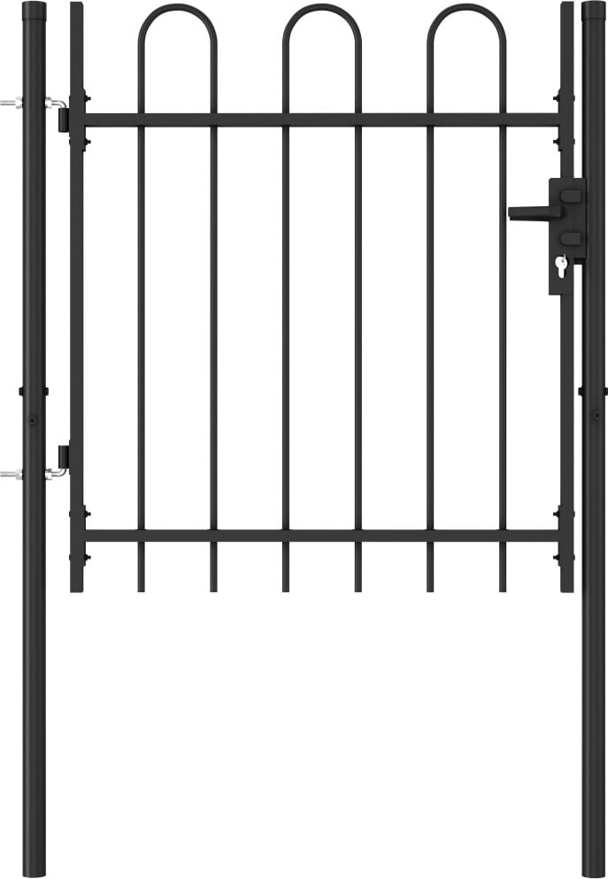 vidaXL Furtka jednoskrzydłowa, z łukami, stal, 1x1 m, czarna