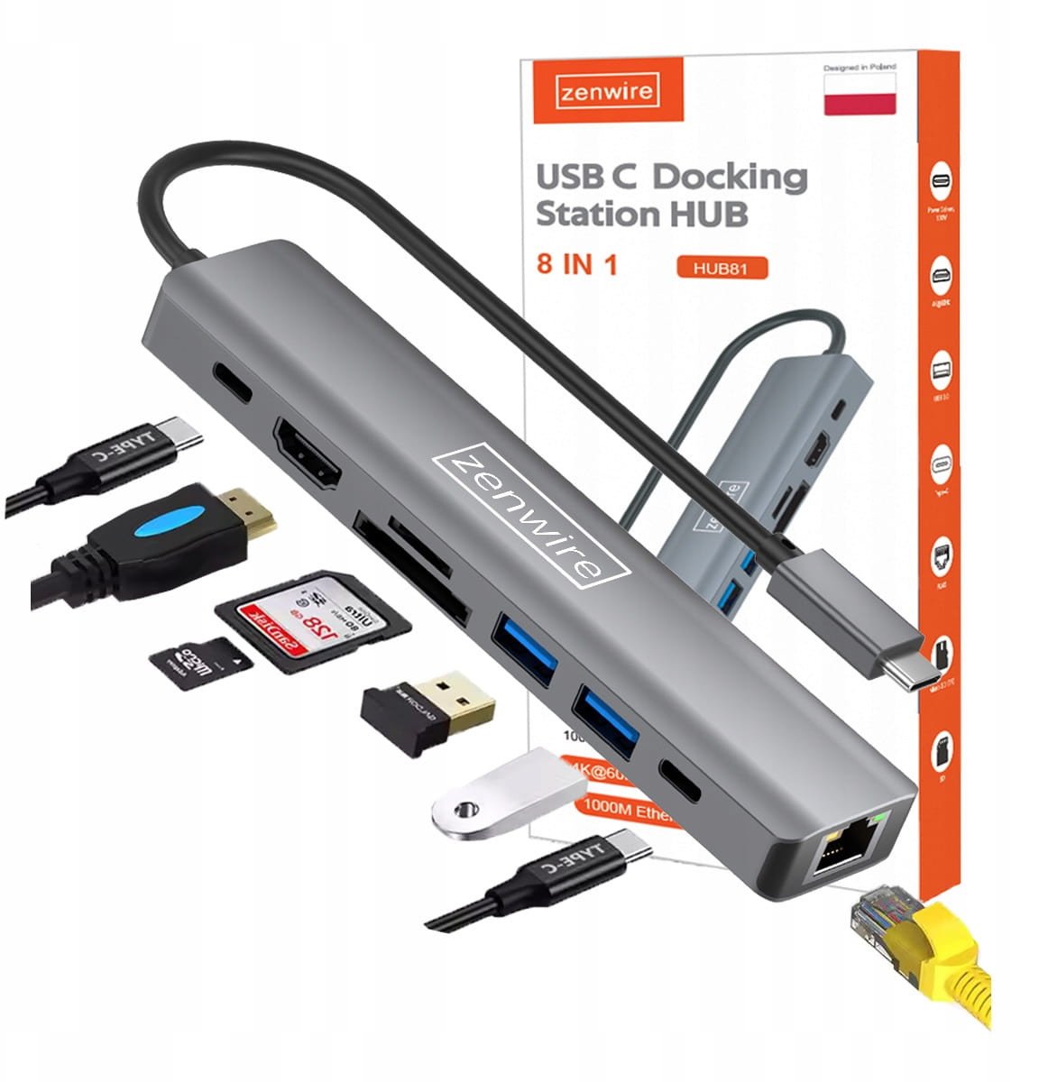 HUB USB-C Przejściówka ADAPTER 8w1 HDMI Gigabit Ethernet Macbook Pro Air M4