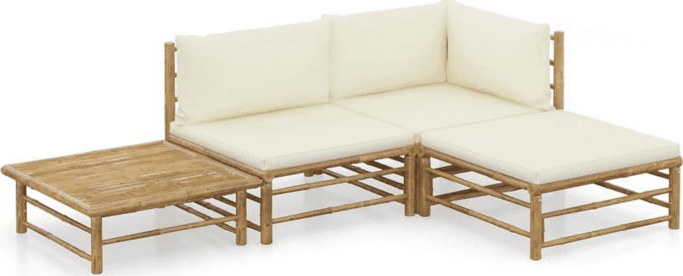 vidaXL 4-cz. zestaw do ogrodu śmietankowe poduszki bambus VidaXL
