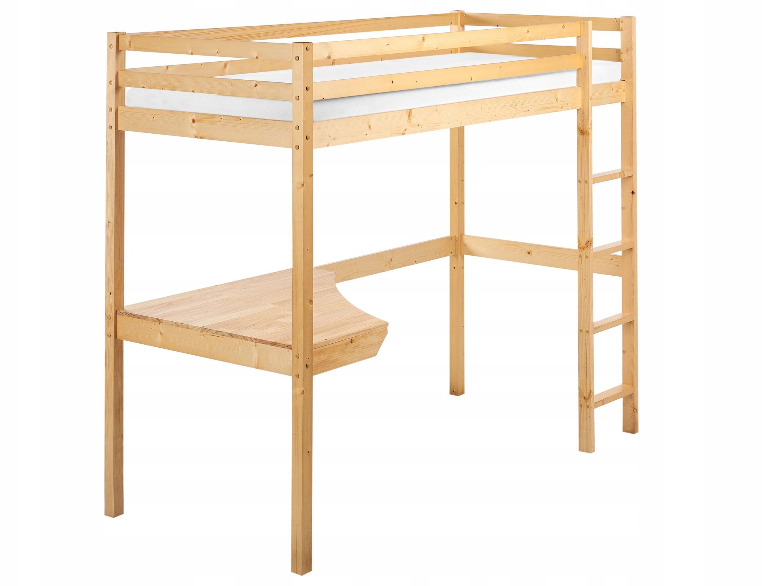 Łóżko na antresoli z biurkiem Drewno sosnowe LOURY 90 x 200 cm Jasnobrązowy