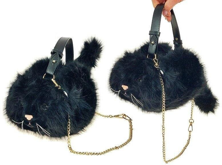 Torebka pluszowa Kot 28x20cm ze złotym łańcuchem