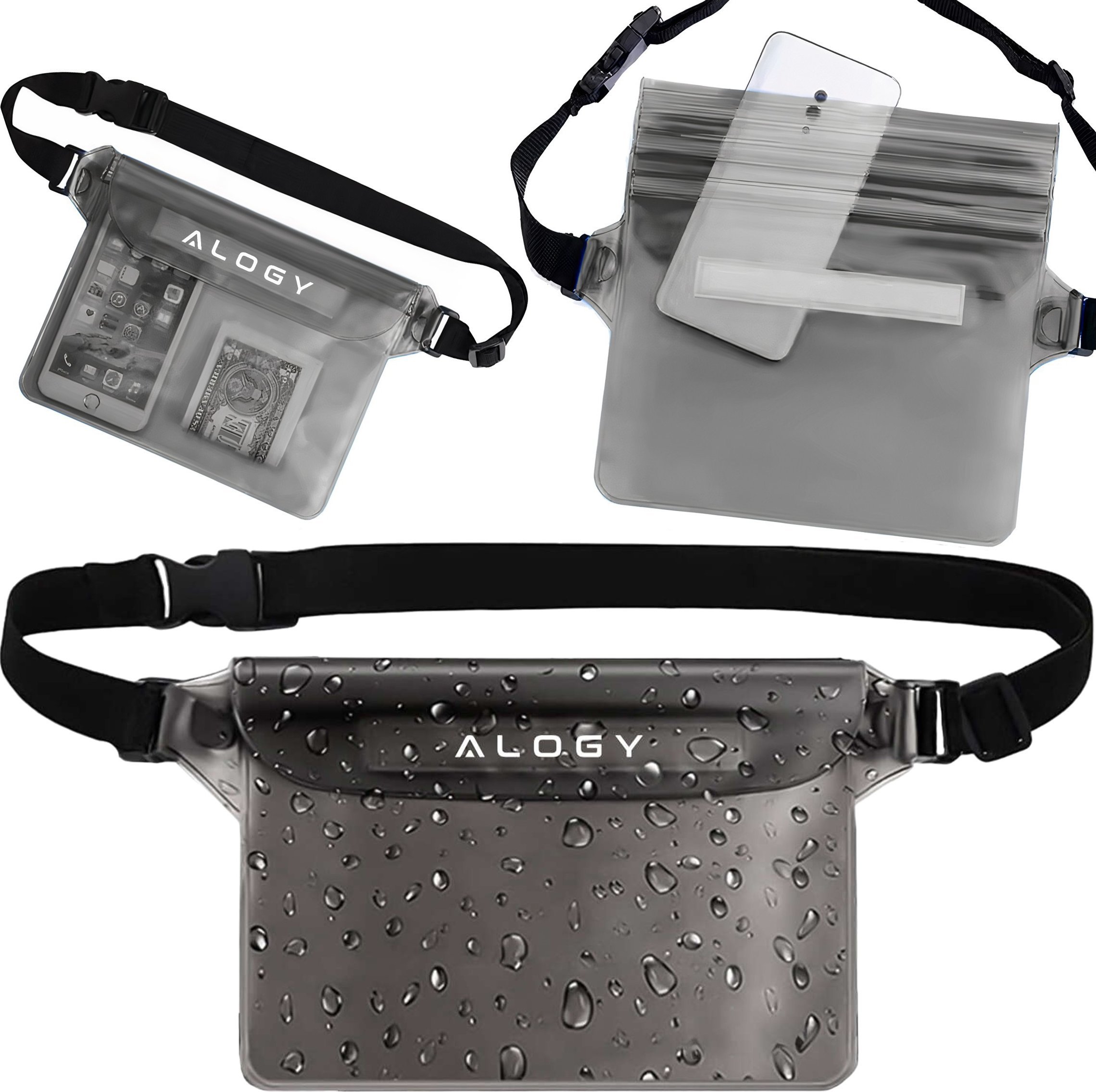 Alogy Etui wodoodporne nerka saszetka Case na telefon futerał do wody wodoszczelne 21.5x23.5cm Alogy Waterproof Czarne