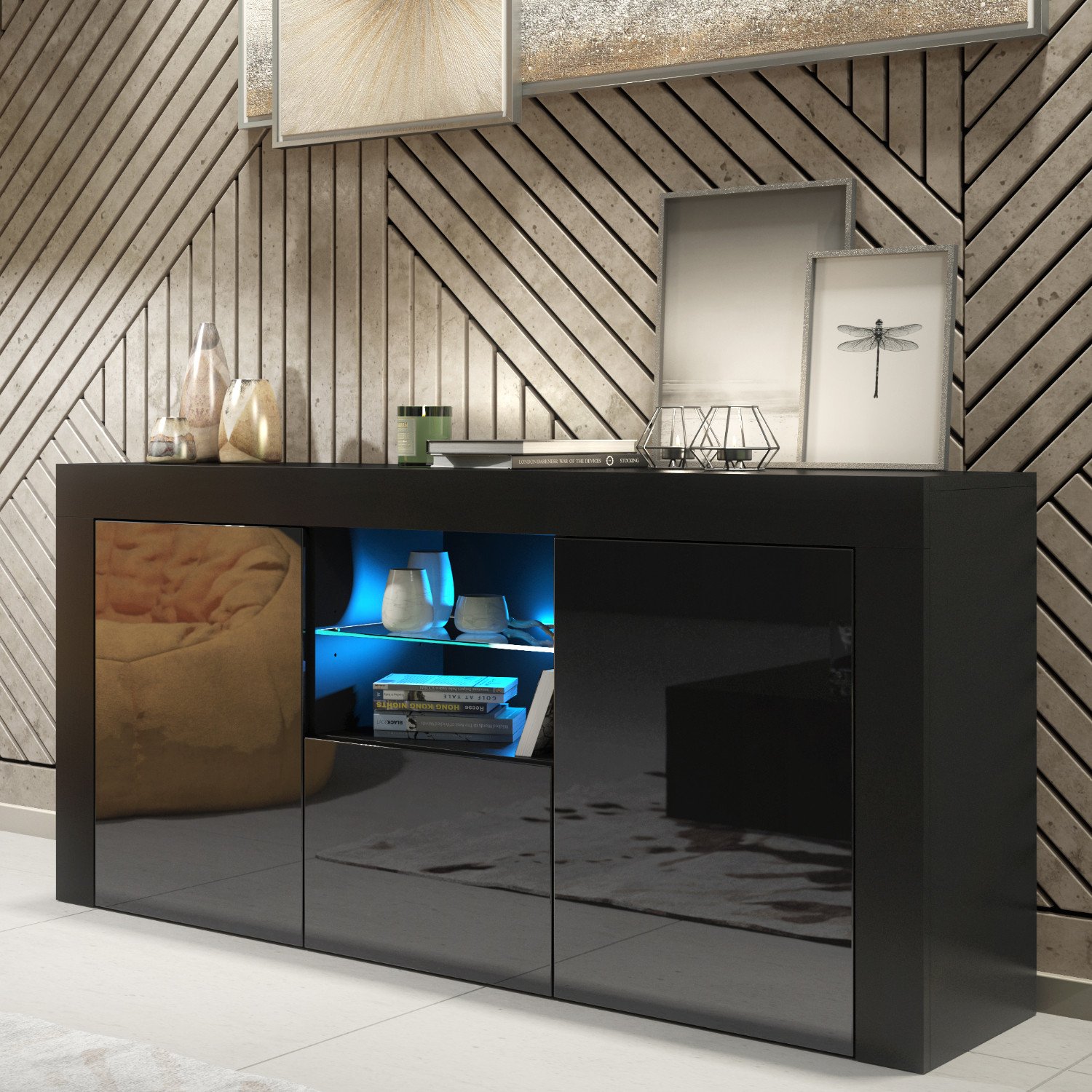 Komoda Aurora 145cm RTV ONE FURNITURE - Czarny Laminat & Połysk