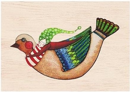 Cozywood Karnet drewniany C6 + koperta. Święta, Ptaszek