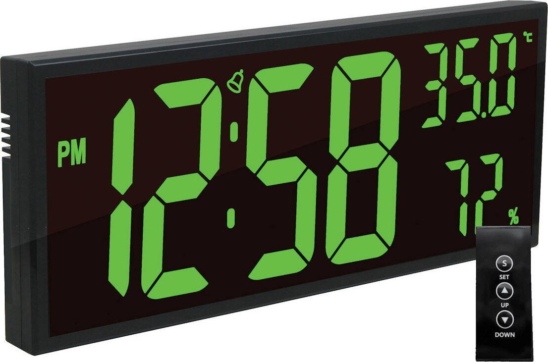 JVD Zegar LED zielony z pilotem JVD DH309.3 alarm termometr higrometr 41 cm .