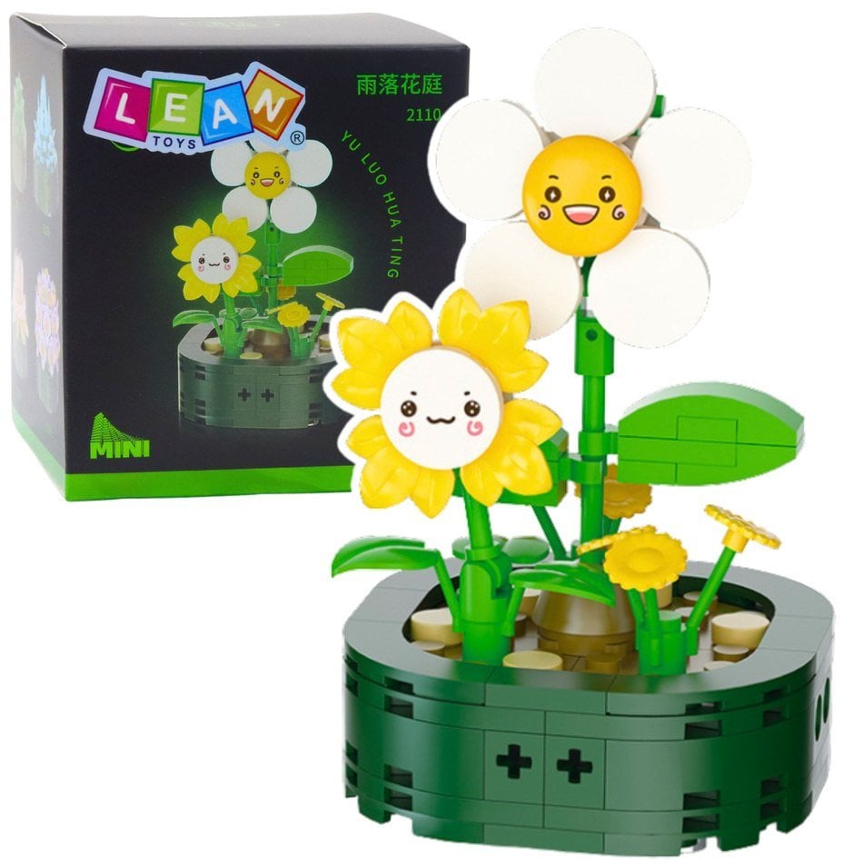 Mini Klocki Konstrukcyjne Kwiatki Z Buźkami Białe Żółte 142 el. LEAN TOYS