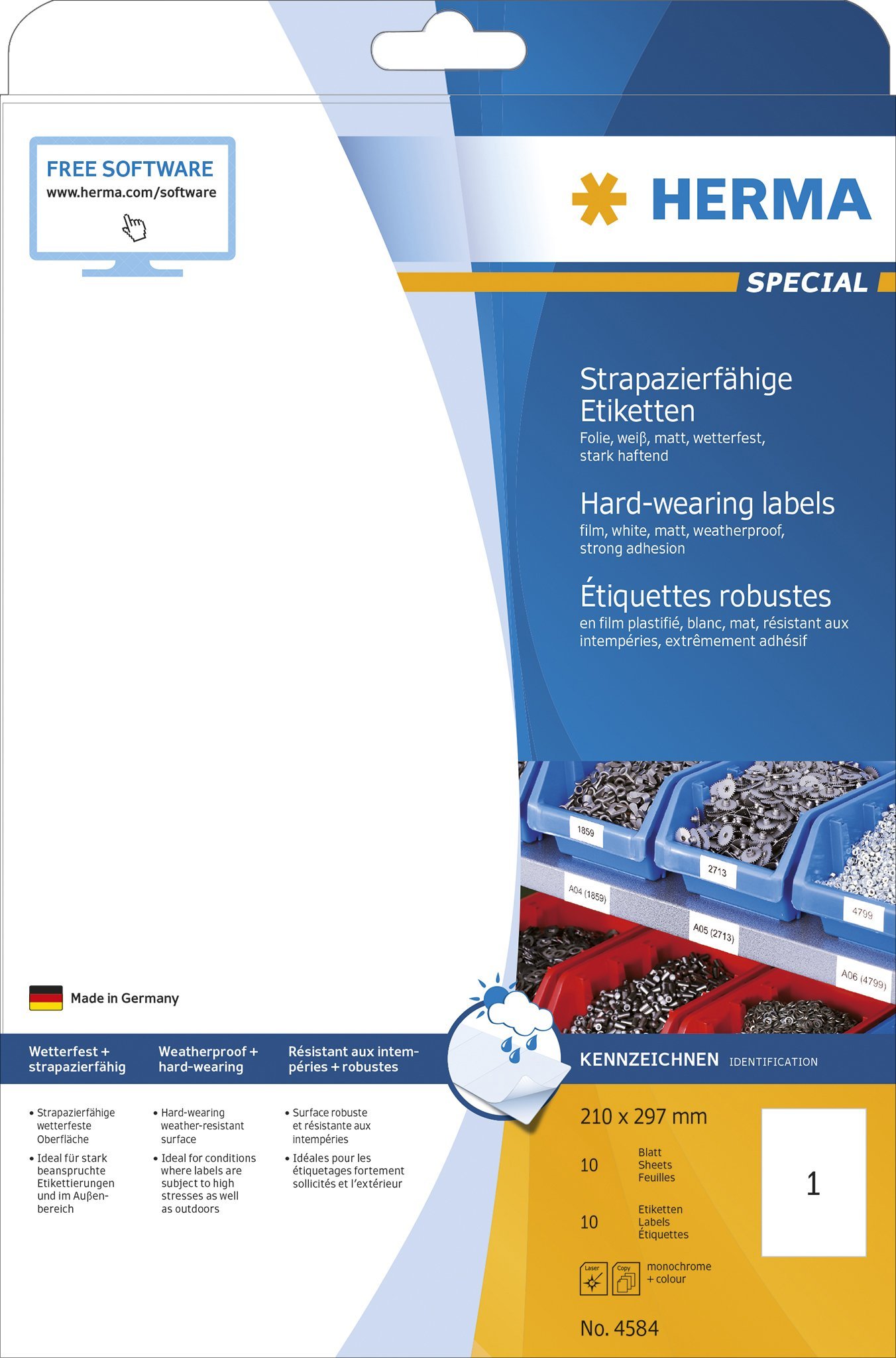 Herma HERMA Etik. strapazierf. A4 weiß 210 x 297 mm wfest 10 St.