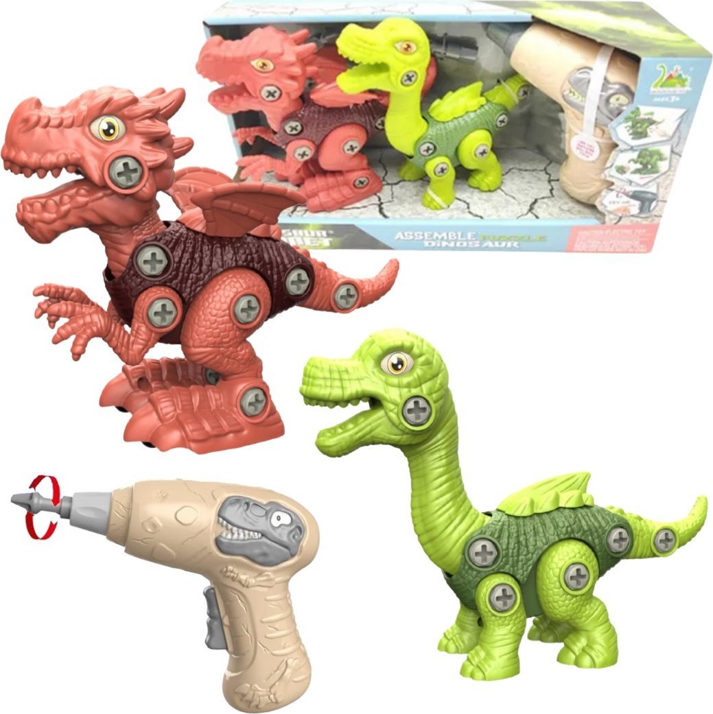 ZESTAW DINOZAURÓW DO SKRĘCANIA Z WKRĘTARKĄ I ŚRUBOKRĘTEM DINOZAUR UKŁADANKA