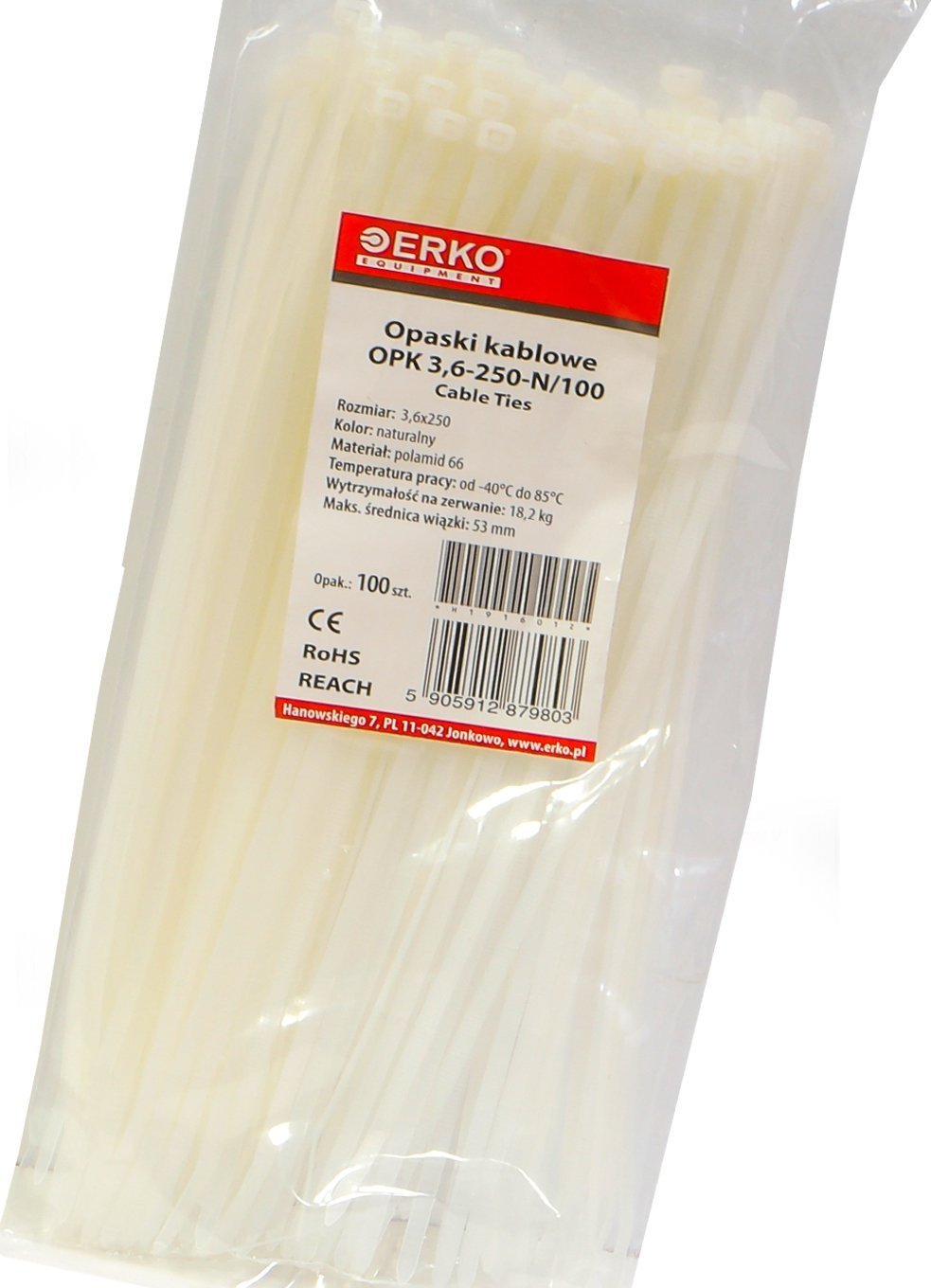 Organizer Erko Opaska zaciskowa biała OPK 250/3,6 op.100szt ERKO