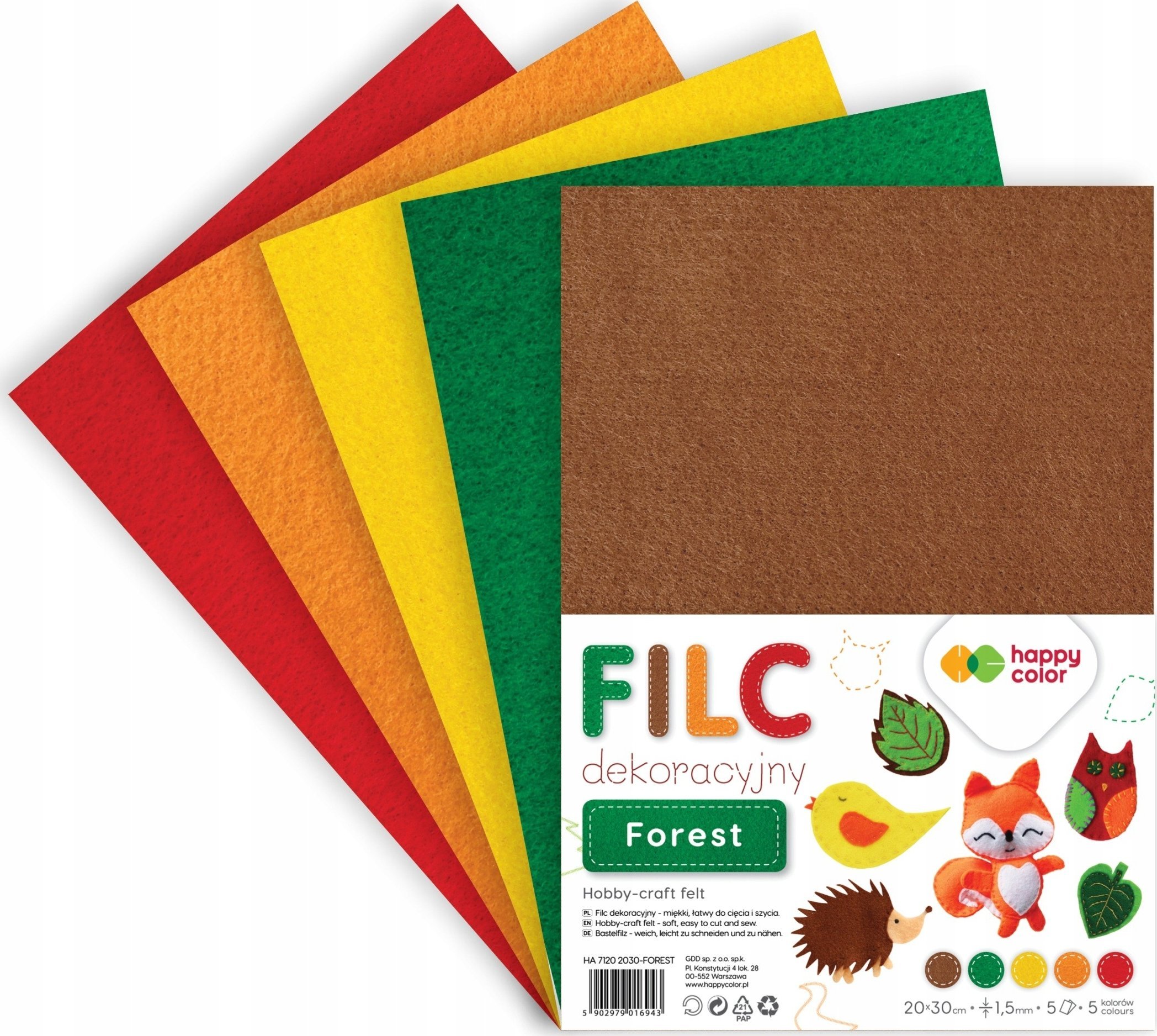 Teka Filc dekoracyjny forest 5 kolorów HAPPY COLOR