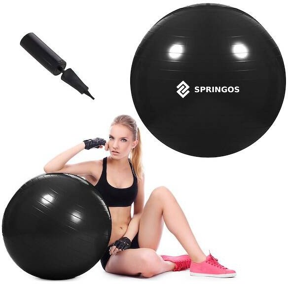 Piłka fitness gimnastyczna do ćwiczeń 85 cm z pompką, czarna UNIWERSALNY