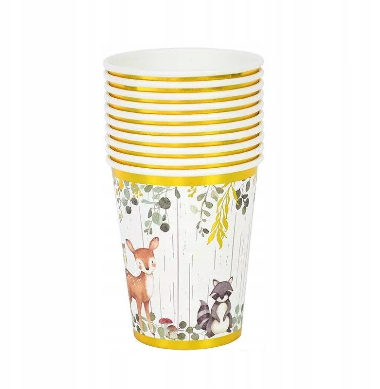 Kubek Kubeczki Jednorazowe Las Zwięrzęta Happy Birthday 10szt.