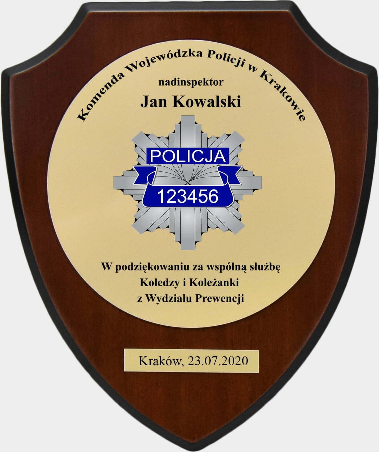 rzezbyzbrazu Grawerowana Tabliczka na Drewnianej Tarczy Prezent dla Policji