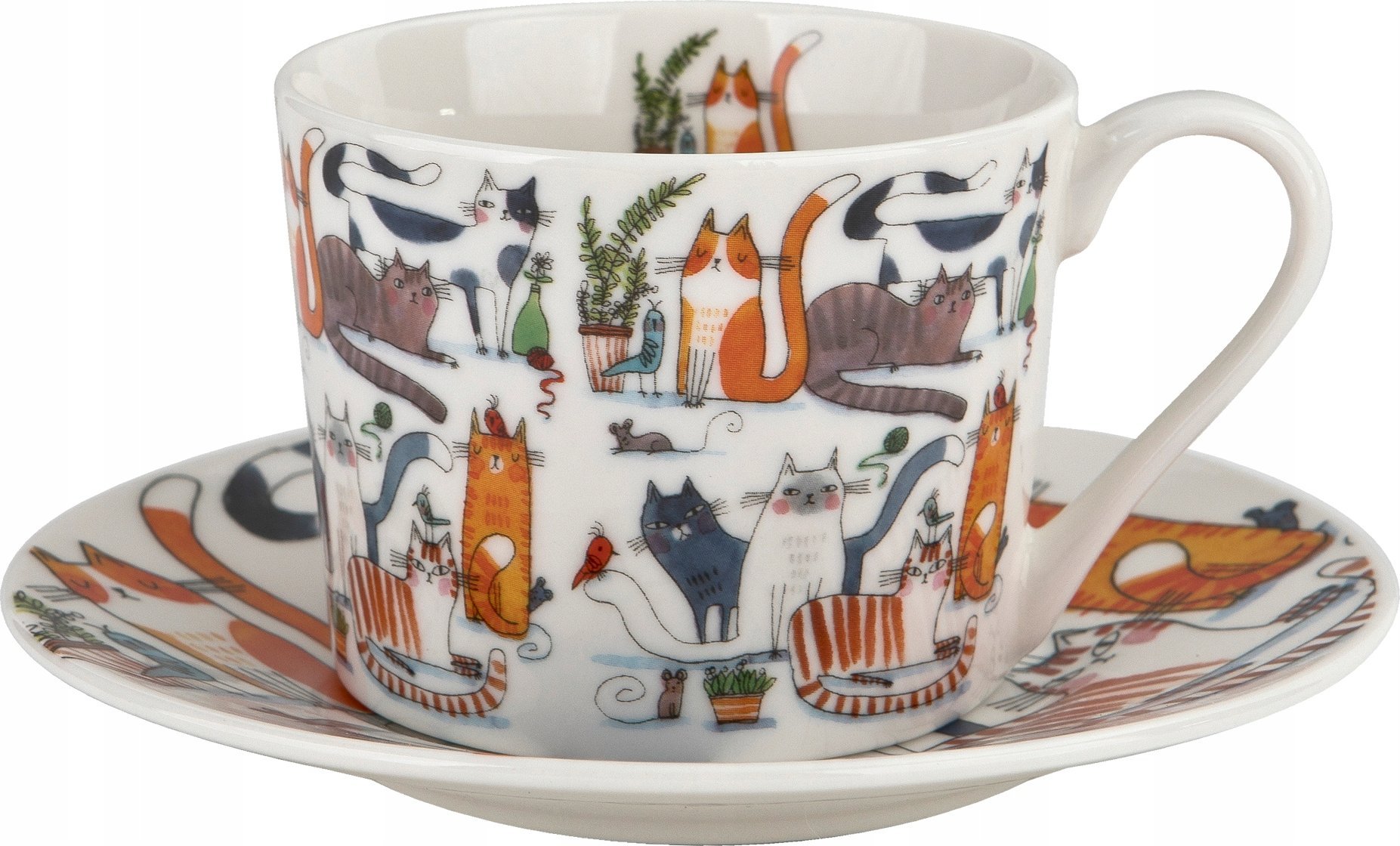 Filiżanka porcelanowa 230 ml + spodek Leniwe Koty