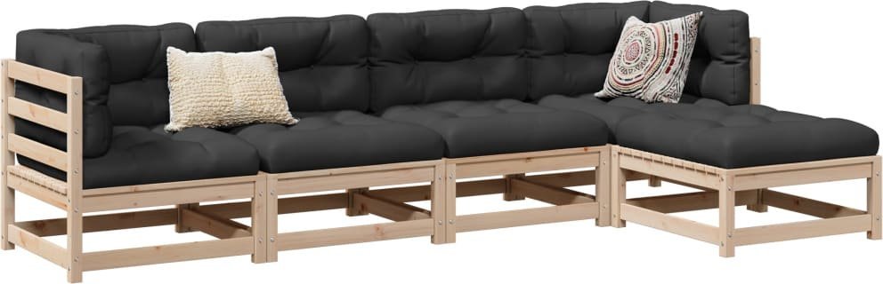 vidaXL 5-cz. zestaw kanap ogrodowych z poduszkami, lite drewno sosnowe