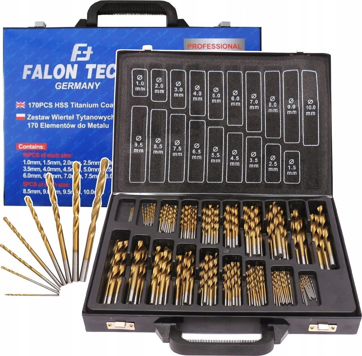Wiertło Falon-Tech ZESTAW WIERTEŁ DO METALU WIERTŁA TYTANOWE 170SZTUK