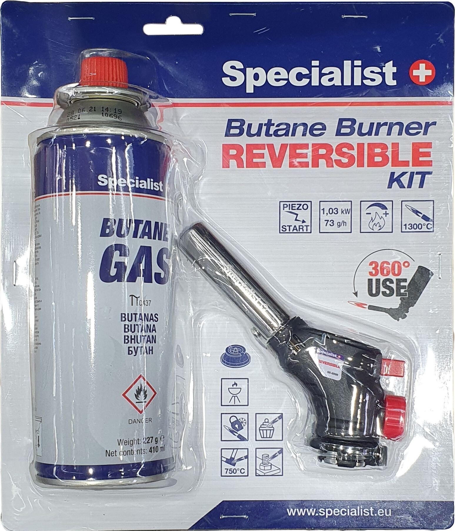 Gas burner SPECIALIST+, up to 1300 degC, butane gas included