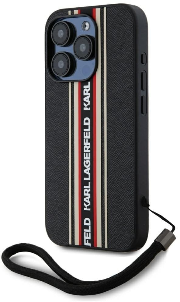 Etui Karl Lagerfeld Saffiano Athleisure Stripes Cord do iPhone 15 Pro Max czarno-czerwony