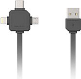 Kabel USB PowerCube USB-A - USB-C + microUSB + Lightning 1.5 m Szary (9003GY/USBC15)
