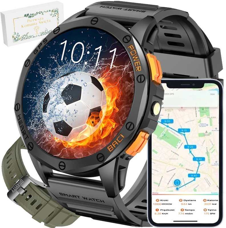 Zegarek Komunijny SMARTWATCH -GPS-GRAVITY GT24-5 BK/GN/BK