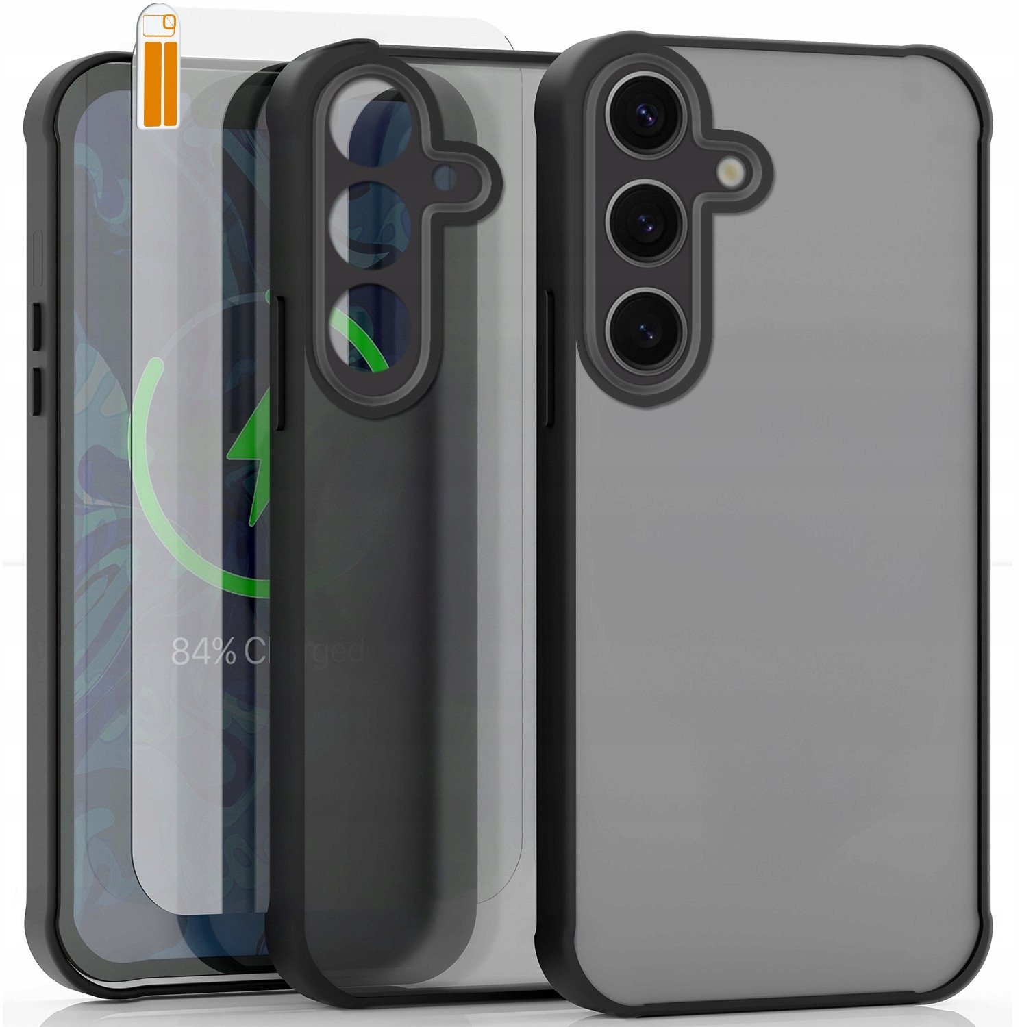 Etui do Samsung Galaxy S24 (Czarne, Matowe, Wzmacniane, Case) Szkło 9H