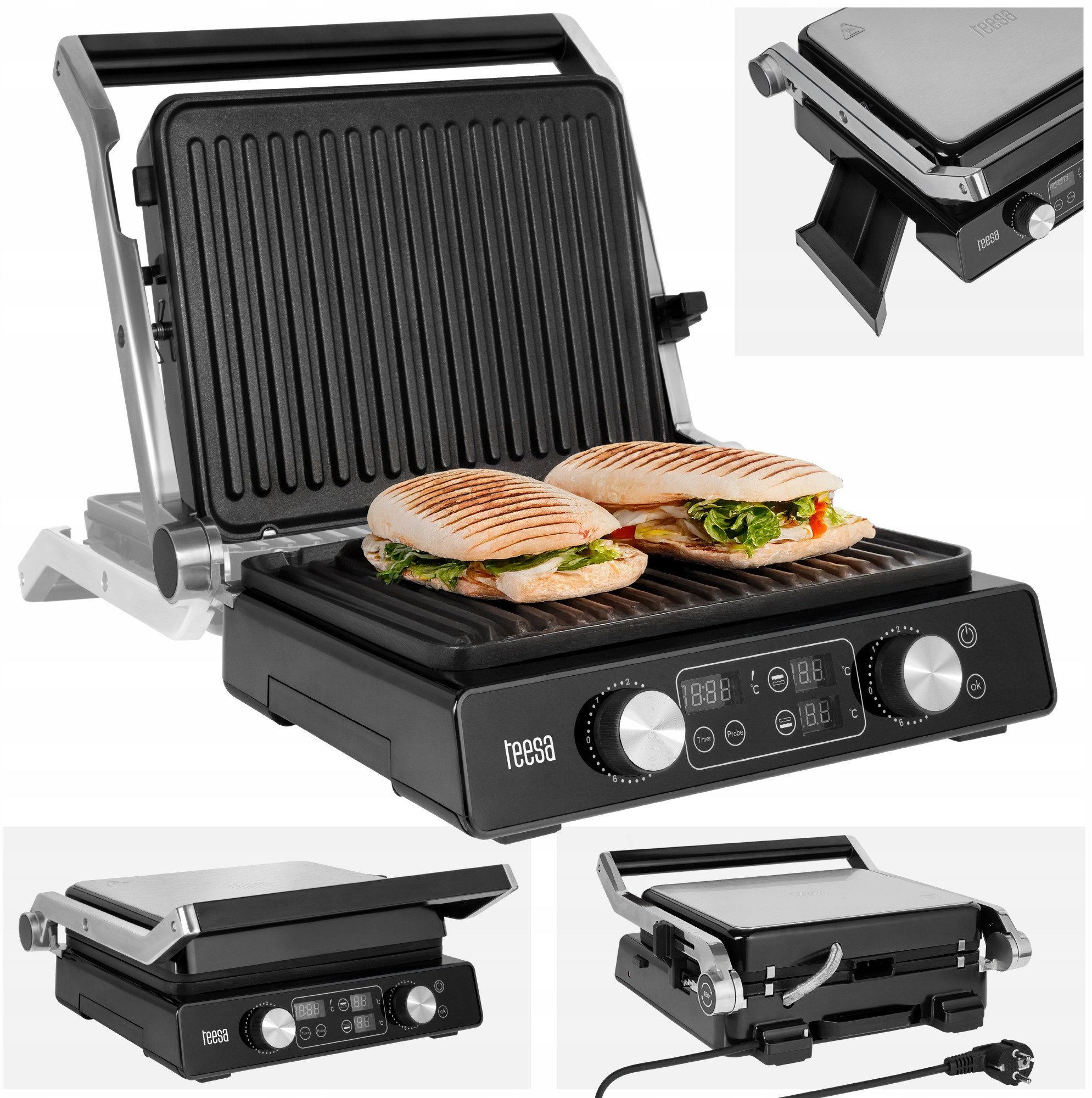 Grill elektryczny TEESA , panini grill , opiekacz, 3 pozycje , wyjmowane wkłady, 2000W