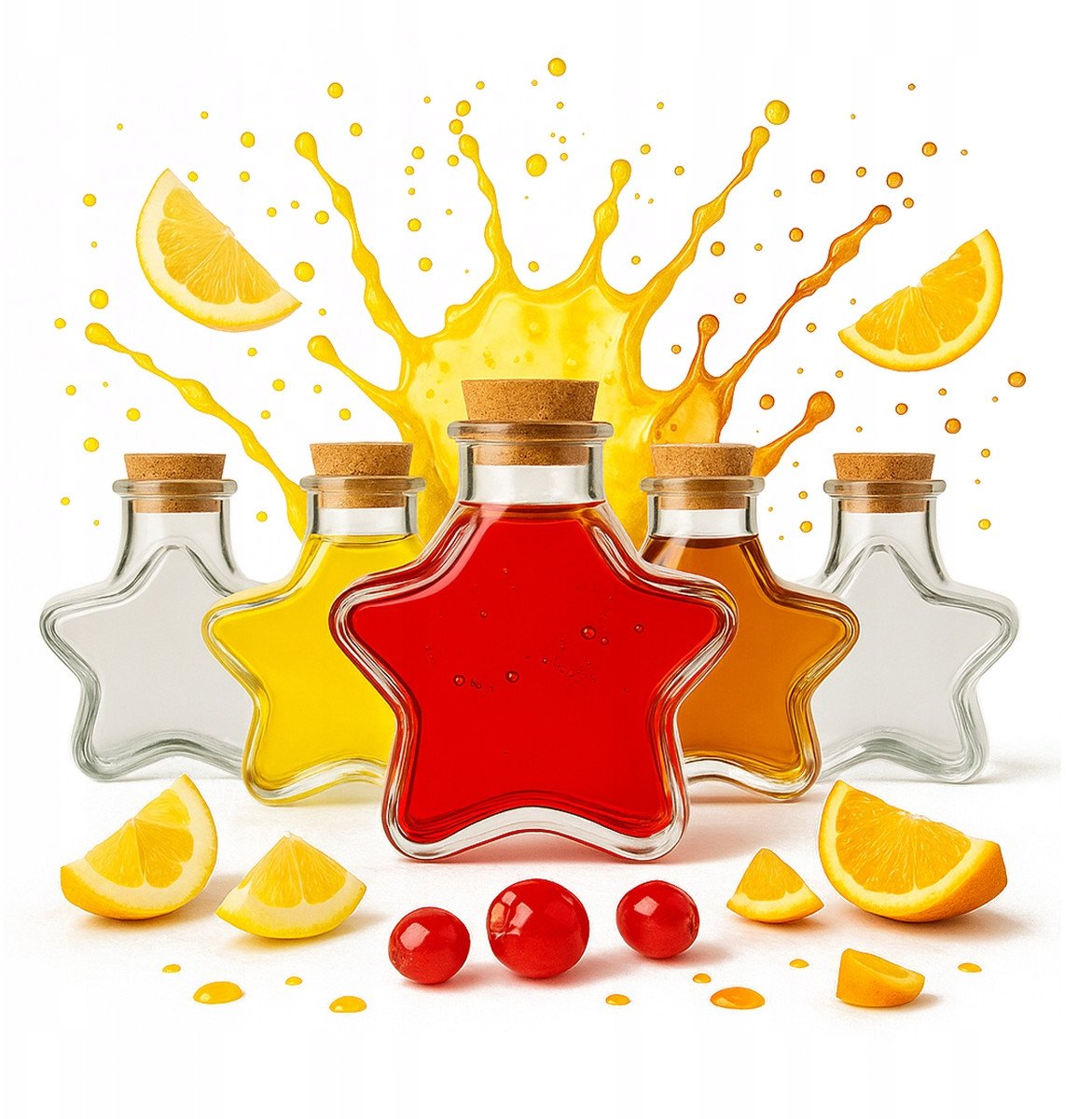 5x Pojemnik Butelka Słoik Szklany STAR 280ml na Wino Syrop Prezent Wesele