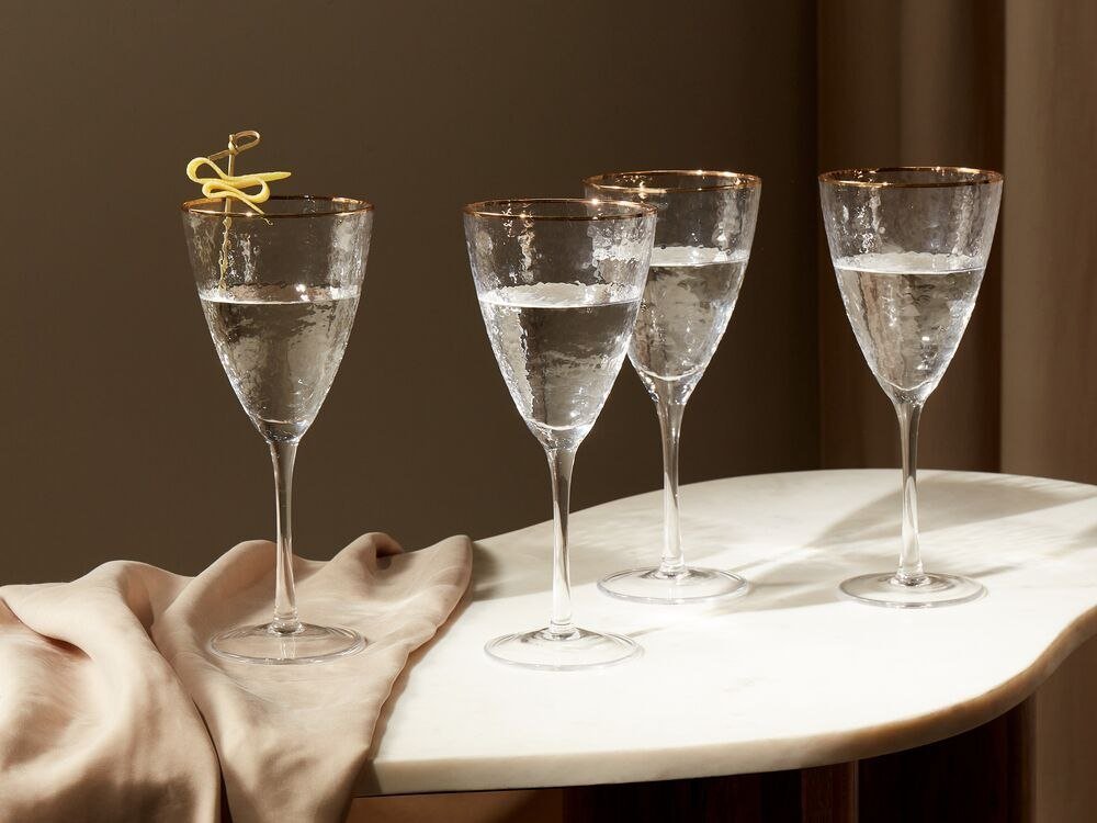 Beliani Zestaw 4 kieliszków do wina ze złotą obwódką 380 ml TOPAZ