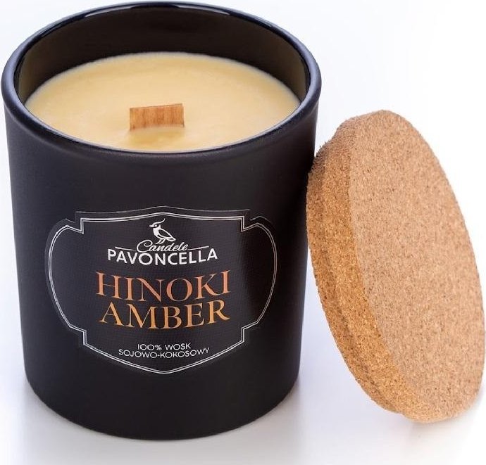 Świeczka sojowa Hinoki Amber czarna 135g