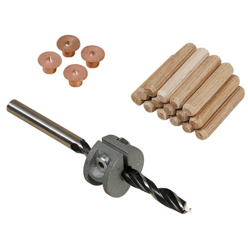 Wolfcraft Zestaw: wiertło, ogranicznik głębokości, 4 znaczniki, kołki 10mm komplet (2918000)