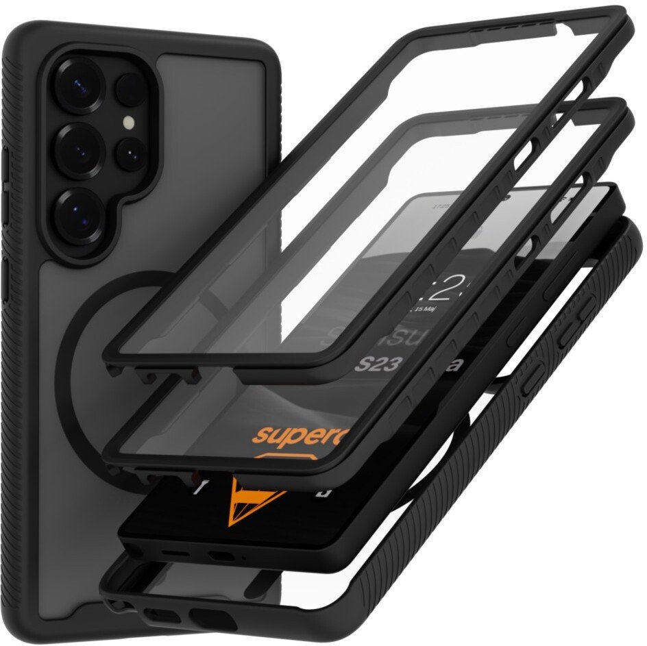 SUPERO Etui pancerne 360 MagSafe do do Samsung Galaxy S23 Ultra, przezroczysto-czarny