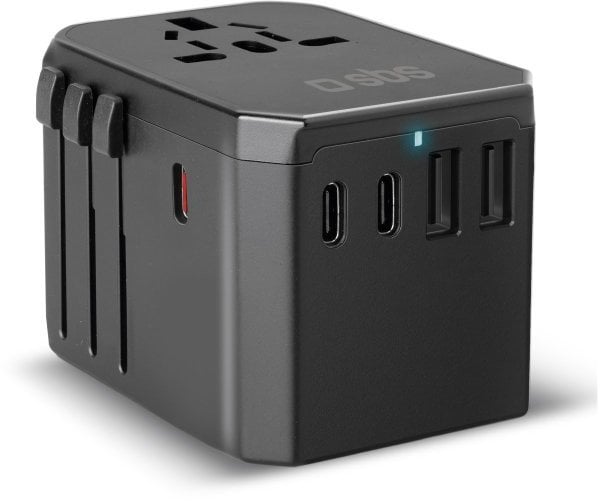SBS GaN universal travel adapter 70 W melna - Ladetajs