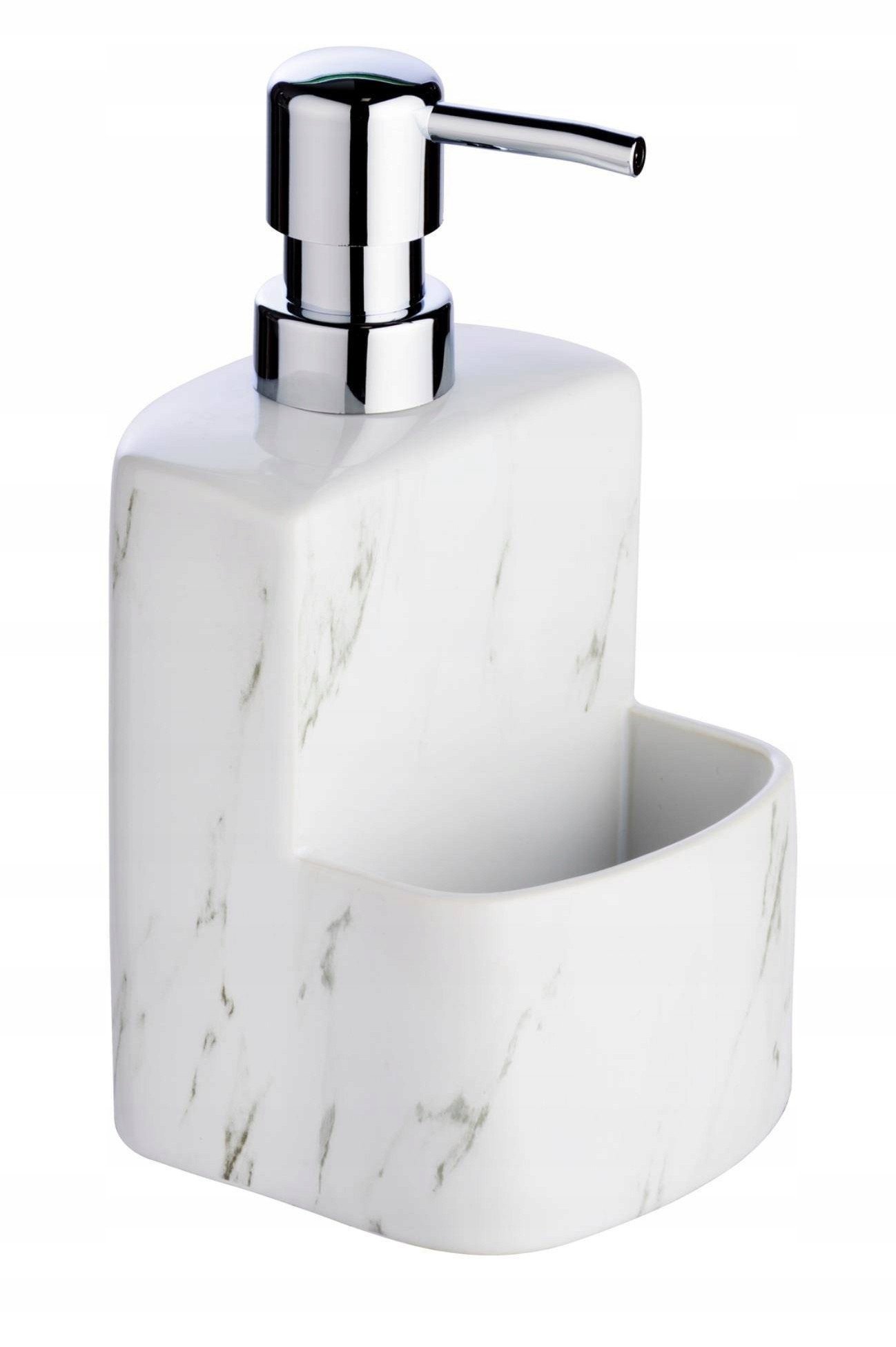 Dozownik do mydła w płynie FESTIVAL z pojemnikiem na gąbkę, ceramika o strukturze marmuru, 380 ml, WENKO