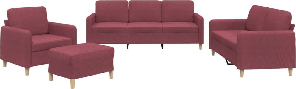 4-częściowy komplet wypoczynkowy, obity tkaniną, winna czerwień