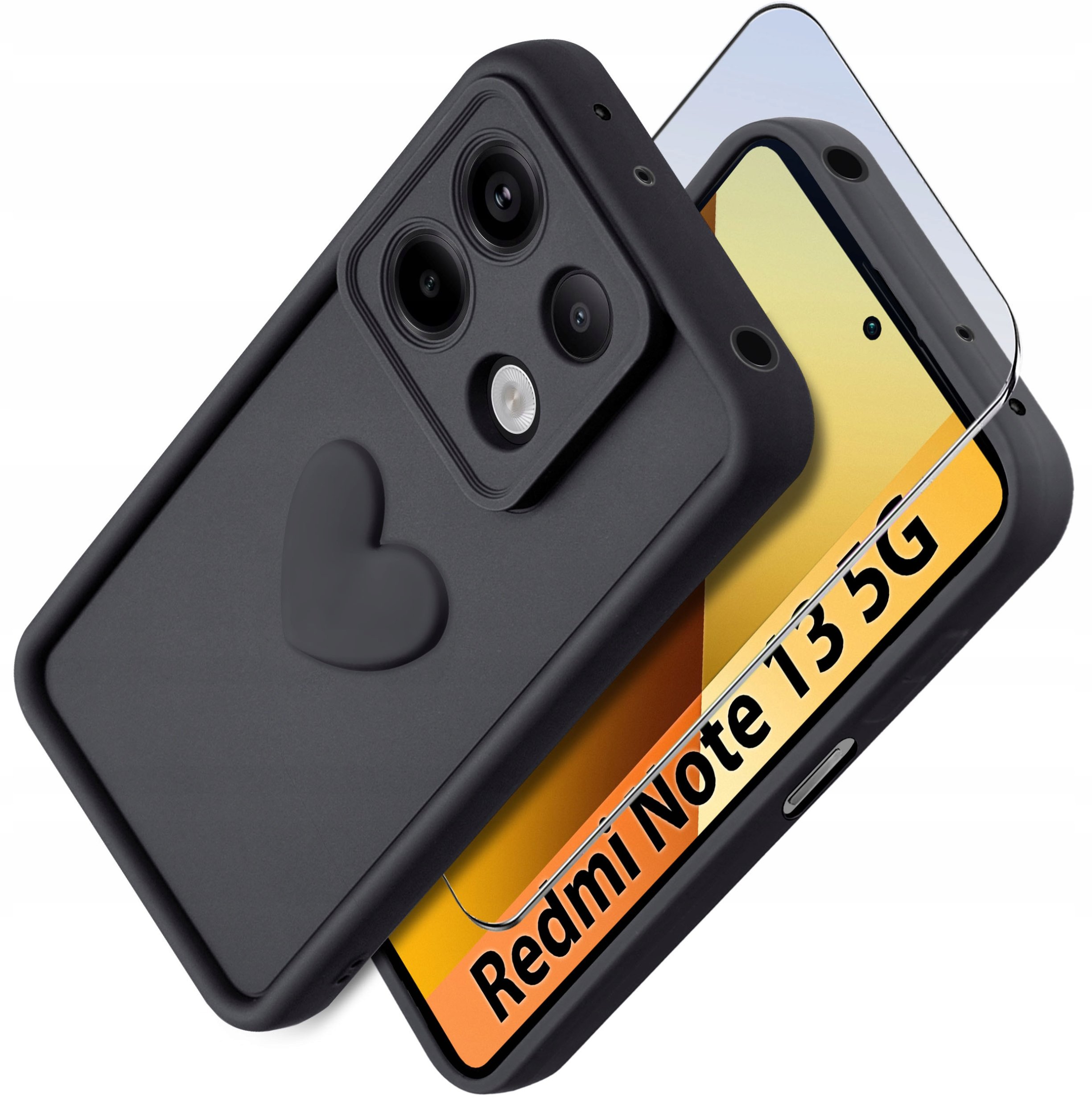 Etui do Xiaomi Redmi Note 13 5G silikonowe MATOWE serce + Szkło ochronne 9H